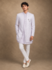 Lavender Floral Woven Design Jacquard Sherwani Suit with Brooch