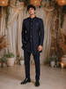 Navy Blue Geometric Textured Embroidered Indo-Western Polyester Sherwani for Men