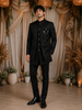 Black Geometric Textured Embroidered Indo-Western Polyester Sherwani for Men