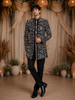 Black Floral Thread Embroidered Velvet Indo-Western Sherwani