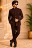 Brown Solid Design Polynosic Sherwani Suit