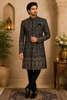 Navy Blue  Floral Designed Velvet Sherwani Suit