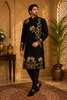 Black Floral Embroidered Viscose Sherwani Suit