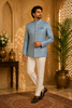 Icy Blue Geometric Design Viscose Men's Suit