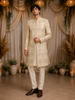 Beige Floral Embroidered Raw Silk Sherwani Suit