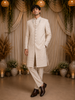 Beige Floral Embroidered Design Satin Sherwani Suit