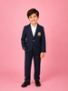 Navy Blue Cotton Blend Full Sleeve Striped Pattern Blazer for Boys