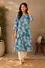 Blue Floral Printed Cotton Rayon Kurti