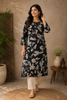 Black Floral Printed Cotton Rayon  Kurti