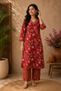 Dark Red Cotton Floral Design Printed Salwar Suit for Girls