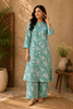Aqua Blue Floral Designed Cotton Salwar Suit