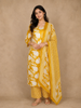 Yellow Leaf Printed Design Cotton Straight Cut Salwar Suit with Dupatta