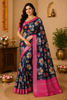 Dark Navy Blue Floral Prints Fancy Georgette Saree