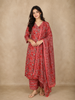 Coral Pink Floral Printed Design Cotton Straight Cut Salwar Suit with Dupatta