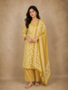 Mustard Yellow Floral Printed Design Cotton Straight Cut Salwar Suit with Dupatta
