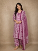Purple Floral Printed Design Cotton Straight Cut Salwar Suit with Dupatta