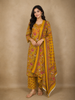 Mustard Yellow Floral Printed Design Cotton Straight Cut Salwar Suit with Dupatta