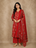Dark Red Floral Printed Design Cotton Straight Cut Salwar Suit with Dupatta