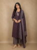 Dark Purple Floral Printed Design Cotton Straight Cut Salwar Suit with Dupatta