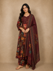Burgundy Floral Printed Design Cotton Anarkali Salwar Suit with Dupatta