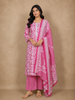 Pink Floral Printed Cotton Straight Cut Salwar Suit with Dupatta