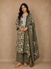 Olive Green Floral Printed Cotton Straight Cut Salwar Suit with Dupatta