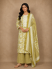 Olive Green Floral Printed Cotton Salwar Suit with Printed Dupatta