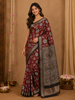 Maroon Floral Printed Design Chanderi Cotton Saree with Contrast Zari Border
