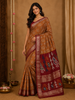 Mustard Ikat Printed Chanderi Cotton Saree with Maroon Zari Border