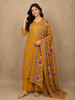 Mustard Yellow Floral Printed Design Cotton Salwar Suit with Dupatta