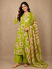 Fresh Lime Green Floral Printed Design Cotton Salwar Suit with Dupatta