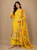 Lime Yellow Floral Printed Design Cotton Salwar Suit with Dupatta