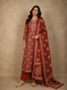 Rust Orange Geometric Printed Design Cotton Anarkali Salwar Suit with Dupatta