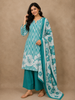 Soft Aqua Blue zig Zag Printed Design Cotton Straight Cut Salwar Suit