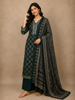 Deep Bottle Green Floral Printed Design Cotton Straight Cut Salwar with Dupatta