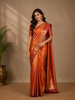 Rust Orange Floral Woven Motifs Pure Kanchipuram Silk Saree
