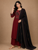 Deep Maroon Geometric Printed Design Cotton Straight Cut Salwar with Contrast Dupatta