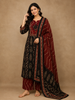 Classic Black Ikat Printed Design Cotton Straight Cut Salwar Suit with Contrast Dupatta