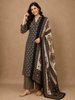 Classic Black Floral Printed Design Cotton Straight Cut Salwar Suit with Dupatta