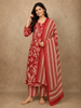 Crimson Red Floral Printed Design Cotton Straight Cut Salwar Suit with Dupatta