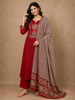 Vibrant Vermilion Red Geometric Printed Design Cotton Straight Cut Salwar with Contrast Dupatta