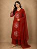 Deep Crimson Red Thread Embroidered Design Cotton Salwar Suit with Dupatta