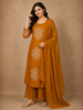 Warm Mustard Yellow Thread Embroidered Design Cotton Salwar Suit with Dupatta