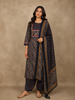 Deep Navy Blue Paisley Printed Design Cotton Salwar Suit with Dupatta