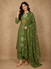 Olive Green Geometric Printed Design Cotton Salwar Suit with Dupatta