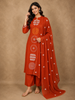 Rust Orange Geometric Printed Design Cotton Salwar Suit with Dupatta