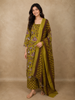 Olive Moss Green Floral Printed Design Cotton Salwar Suit with Dupatta