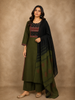 Bottle Green Mirror Embroidered Design Cotton Salwar Suit with Dupatta