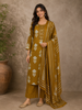 Mustard Olive Green Floral Printed Design Cotton Salwar Suit with Dupatta