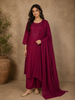 Deep Berry Wine Floral Thread Design Cotton Salwar Suit with Dupatta